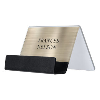 Personalized Pale Gold Foil Desk Business Card Holder