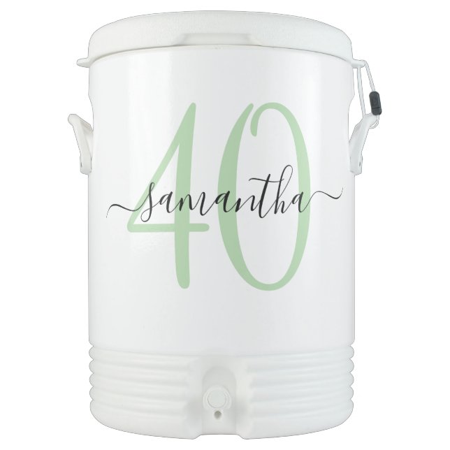 Personalized Pale Green 40th Birthday Beverage Cooler (Front)