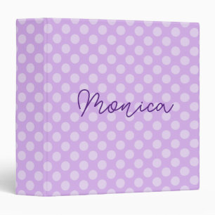 Personalized Pale Lavender Polka Dot 3 Ring Binder
