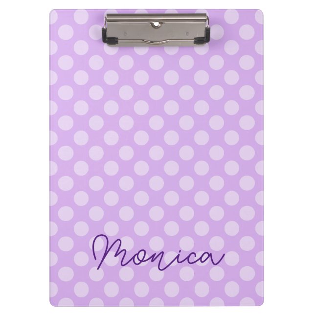 Personalized Pale Lavender Polka Dot Clipboard (Front)