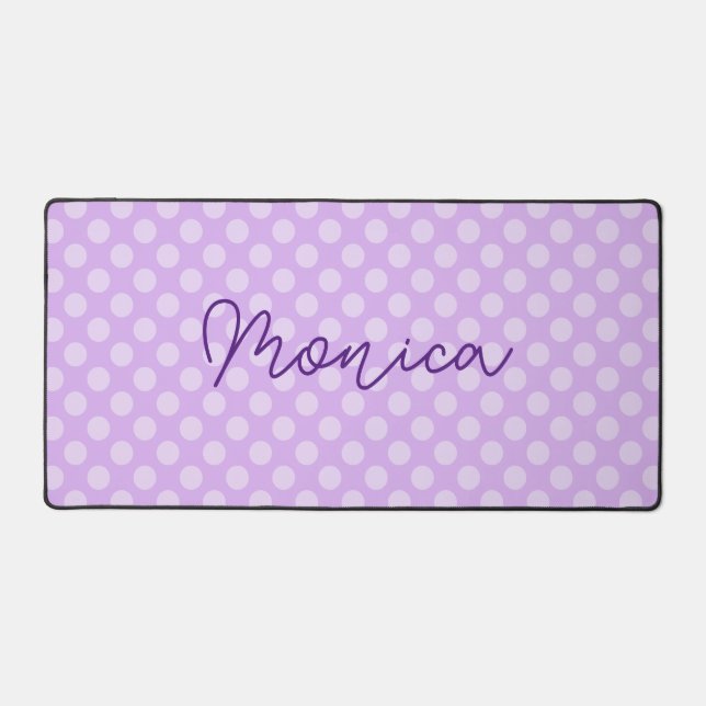 Personalized Pale Lavender Polka Dot Desk Mat (Front)