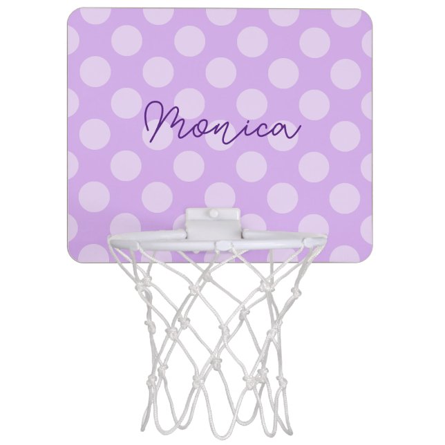Personalized Pale Lavender Polka Dot Mini Basketball Hoop (Front)