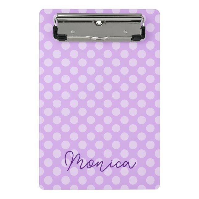 Personalized Pale Lavender Polka Dot Mini Clipboard (Front)