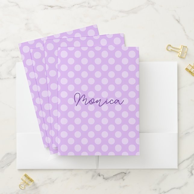 Personalized Pale Lavender Polka Dot Pocket Folder (In Situ)
