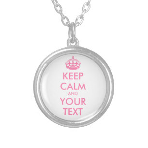 Personalized pale pink KEEP CALM and YOUR TEXT Silver Plated Necklace