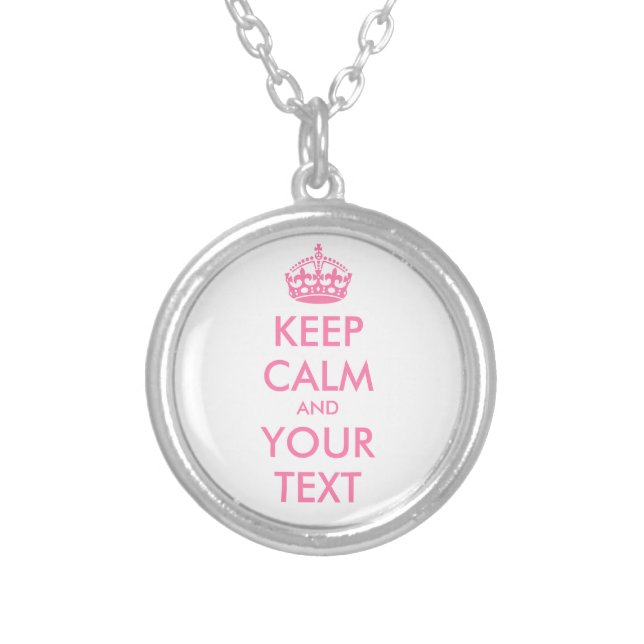 Personalized pale pink KEEP CALM and YOUR TEXT Silver Plated Necklace (Front)