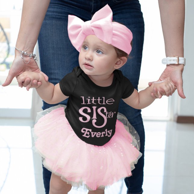 Personalized Pale Pink on Black Little Sister Toddler T-shirt (Creator Uploaded)