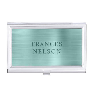 Personalized Pale Turquoise Foil Business Card Case