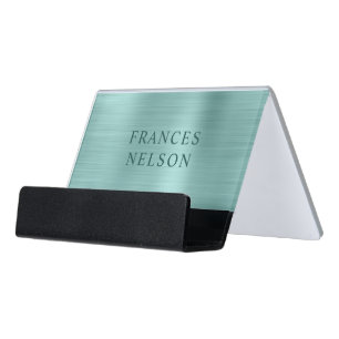 Personalized Pale Turquoise Foil Desk Business Card Holder