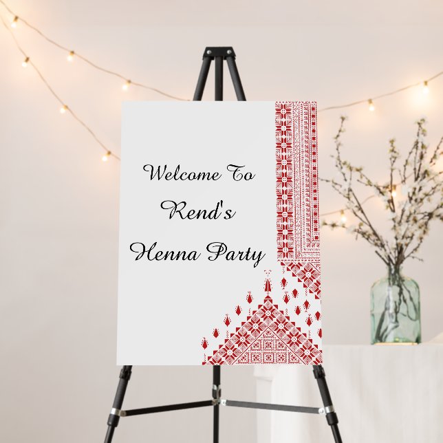Personalized Palestinian Henna Party Sign In Red (In Situ (Stand))