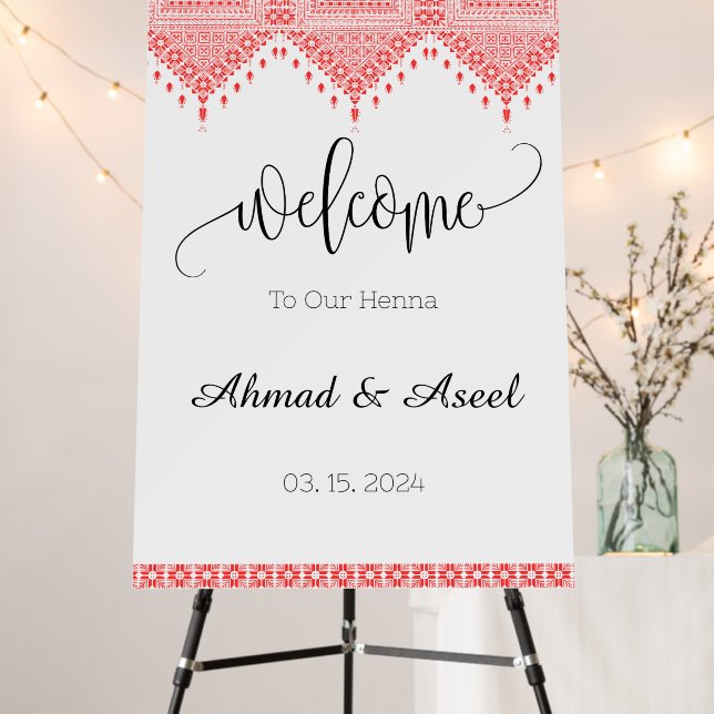 Personalized Palestinian Henna Welcome Sign In Red (In Situ (Stand))