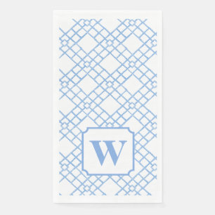 Personalized Palm Beach Blue Lattice Monogram Paper Guest Towels
