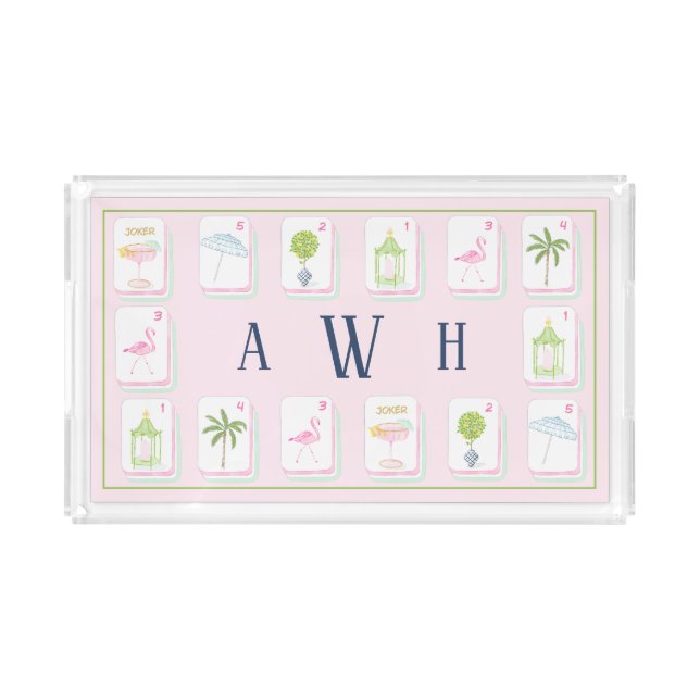 Personalized Palm Beach Mahjong Monogram  Acrylic Tray (Front)