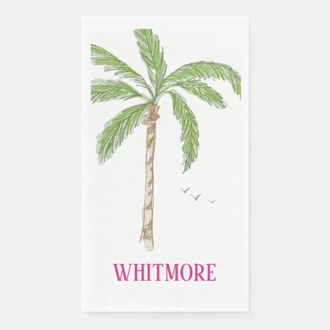 Personalized Palm Beach Palm Tree  Paper Guest Towels (Front)