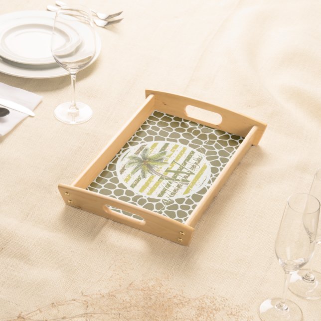 Personalized Palm Tree Animal Print Serving Tray (Front)