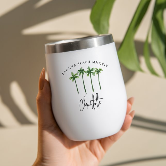 Personalized Palm Tree Bachelorette Party Thermal Wine Tumbler (Creator Uploaded)
