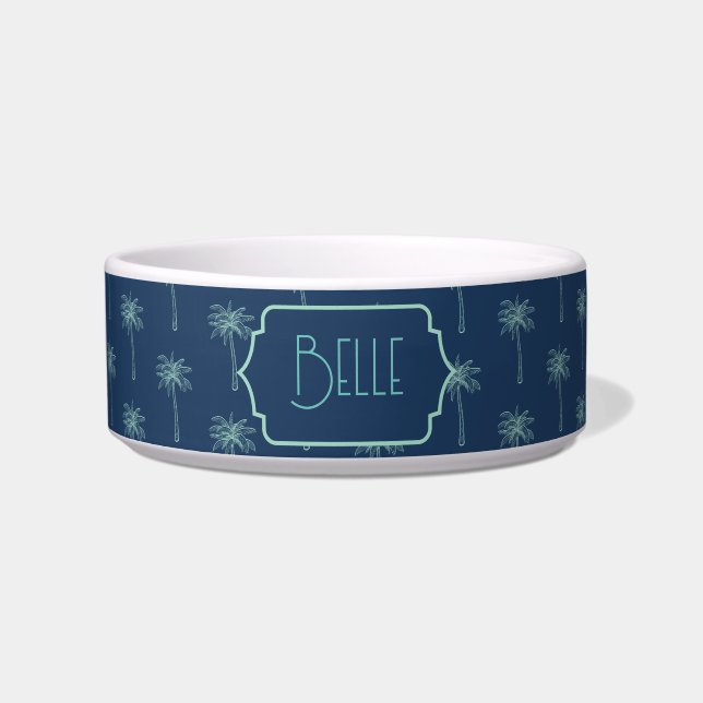 Personalized Palm Tree Pattern Pet Bowl (Medium) (Front)