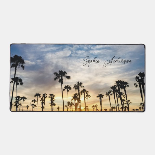Personalized Palm Tree Sunset Desk Mat (Front)
