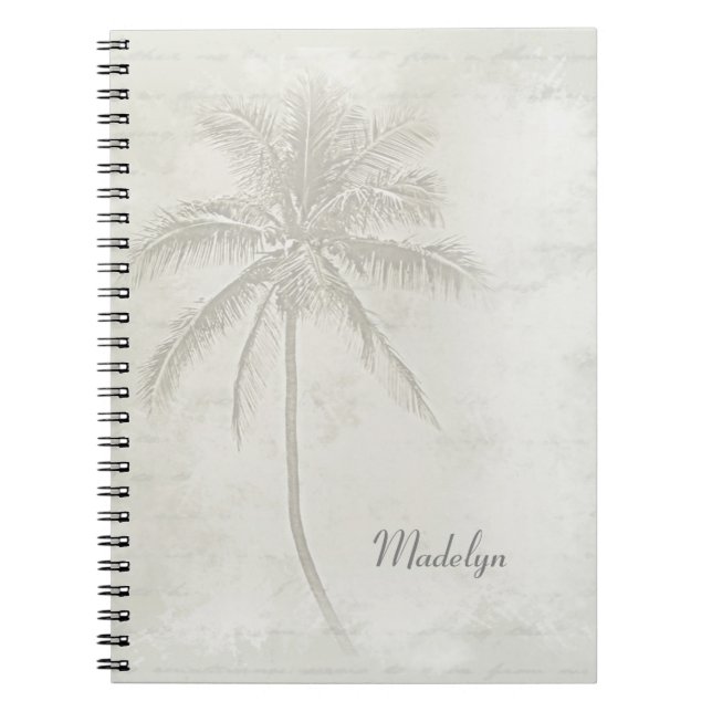 Personalized Palm Tree Taupe Notebook (Front)