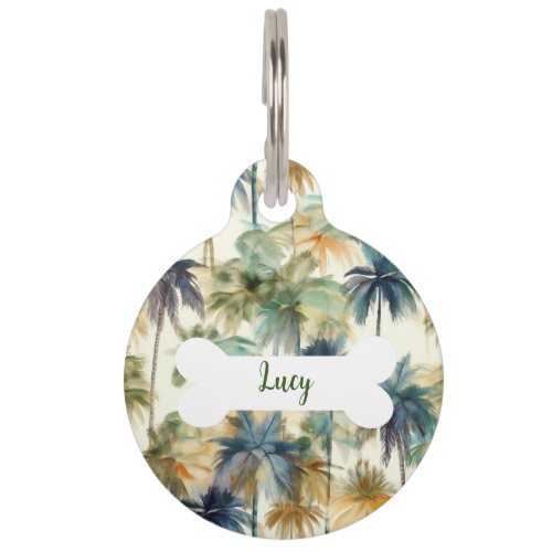 Personalized Palm Trees Pattern Round Pet Tag