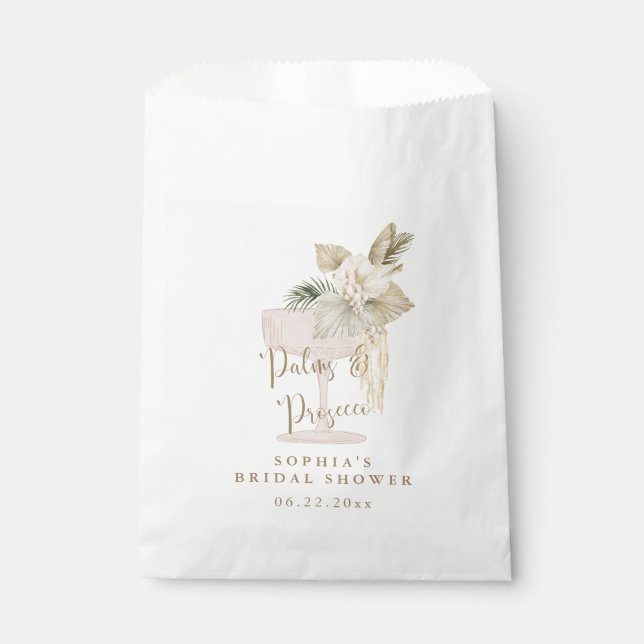 Personalized Palms and Prosecco bridal Favor Bag (Front)