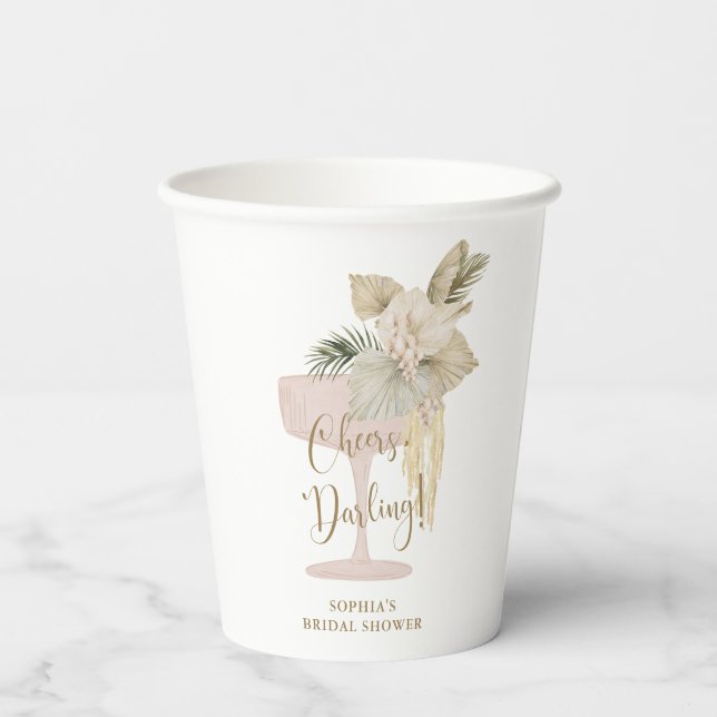 Personalized Palms and Prosecco Bridal Shower Paper Cups (Back)