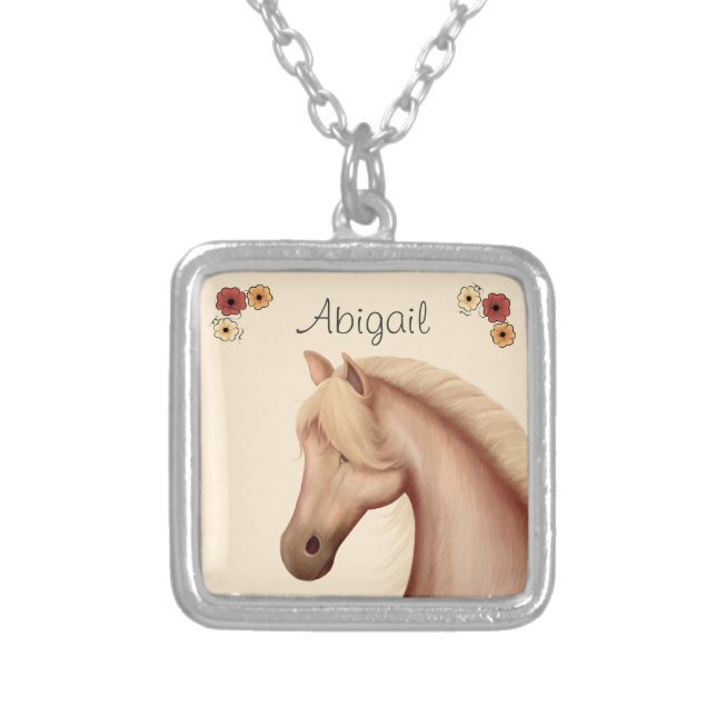 Personalized Palomino and Flowers Horse Necklace (Front)