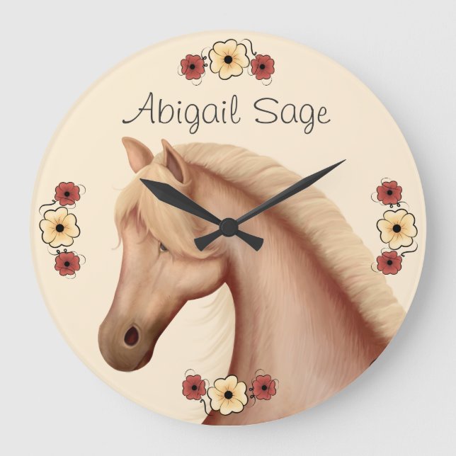 Personalized Palomino and Flowers Horse Wall Clock (Front)