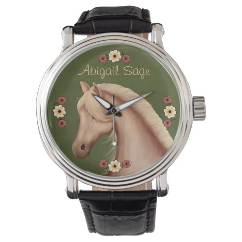 Personalized Palomino and Flowers Horse Watch