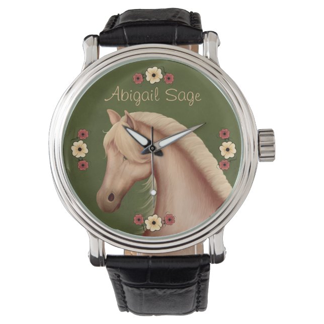Personalized Palomino and Flowers Horse Watch (Front)