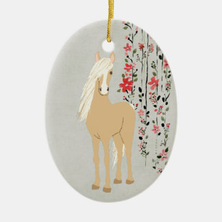Personalized Palomino Pony and Flowers Horse Ceramic Ornament