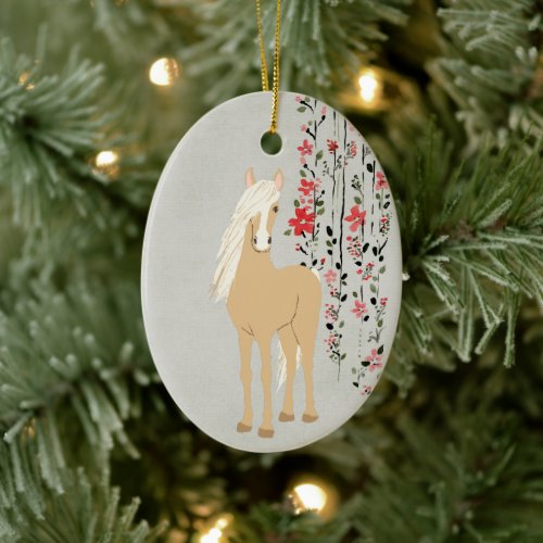 Personalized Palomino Pony and Flowers Horse Ceramic Ornament