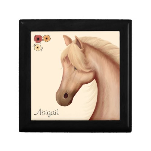 Personalized Palomino Pony and Flowers Horse Keepsake Box