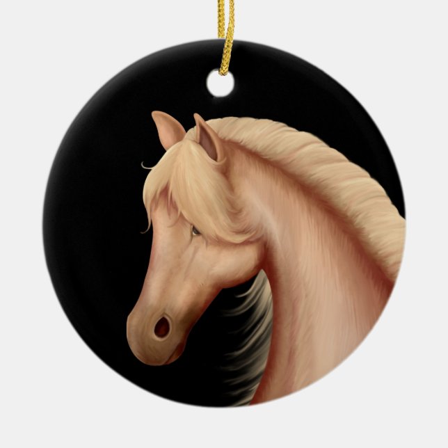 Personalized Palomino Pony Horse Christmas Ceramic Ornament (Front)