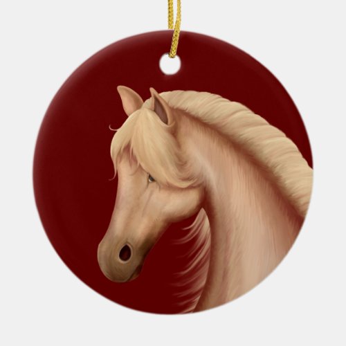 Personalized Palomino Pony on Red Horse Christmas Ceramic Ornament