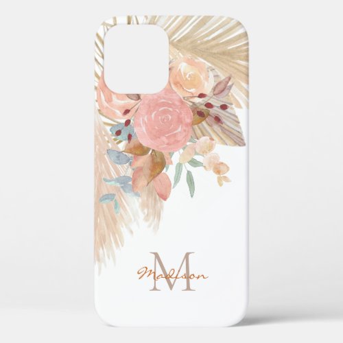 Personalized Pampas Grass Blush Pink Floral iPhone 12 Case