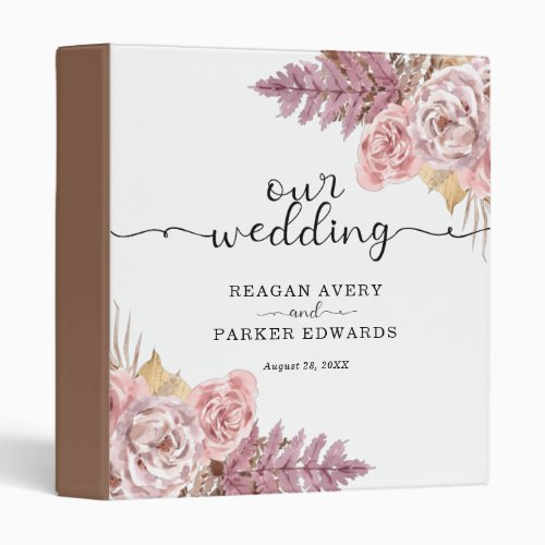 Personalized Pampas Grass Floral Wedding Album 3 Ring Binder