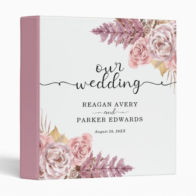 Personalized Pampas Grass Floral Wedding Album 3 Ring Binder (Front/Spine)