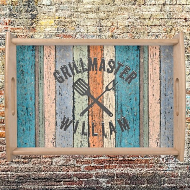 Personalized Panache: Colorful Rustic Wood Planks Serving Tray (Creator Uploaded)