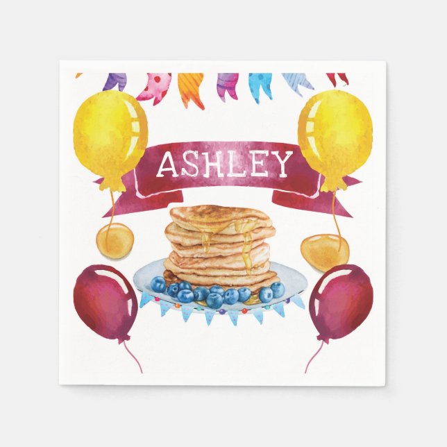Personalized Pancake and Pajamas Birthday Napkins (Front)