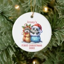 Personalized Panda Bear and Hedgehog Cub Christmas