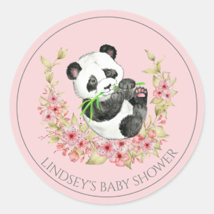 Adorable Baby Panda On Pink Stickers (6 Stickers)