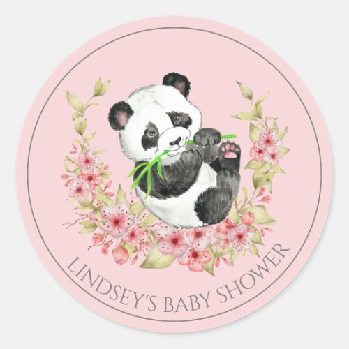 Personalized Panda Bear Floral Baby Shower Classic Round Sticker