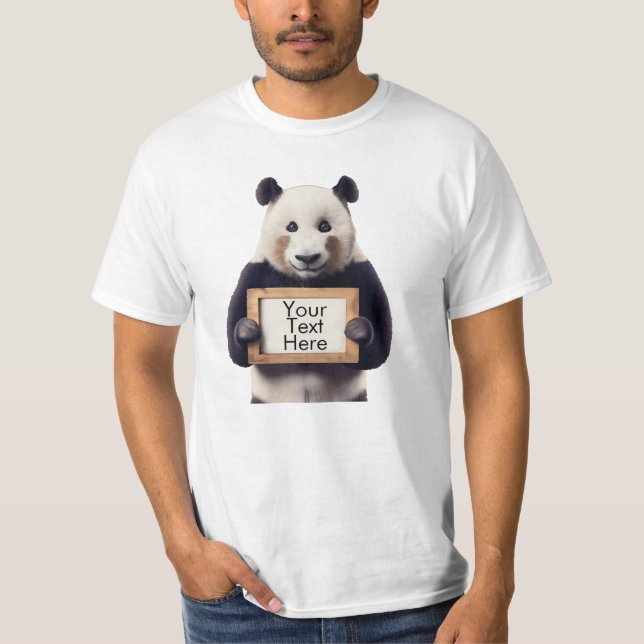 Personalized Panda Bear Holding Sign  T-Shirt (Front)