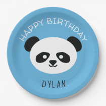Personalized Panda Bear Kawaii Birthday Boys Blue Paper Plates
