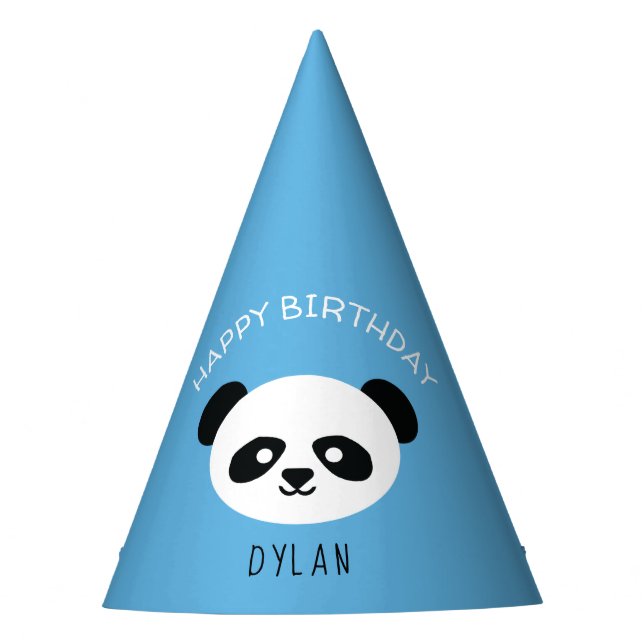 Personalized Panda Bear Kawaii Birthday Boys Blue Party Hat (Front)