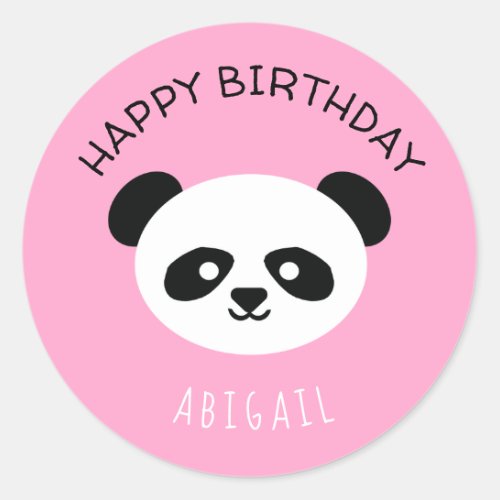 Personalized Panda Bear Kawaii Birthday Girls Pink Classic Round Sticker