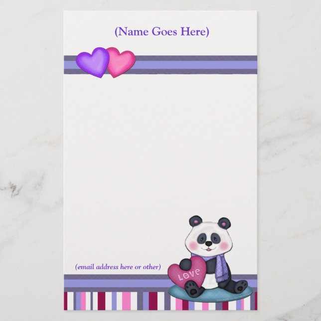 Personalized Panda Bear & Stripe Stationery (Front)