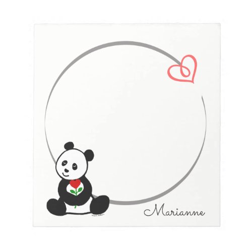 Personalized Panda Bear Tiny Heart Note Pad