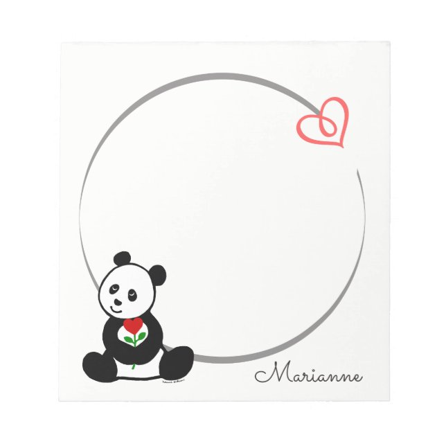 Personalized Panda Bear Tiny Heart Note Pad (Front)